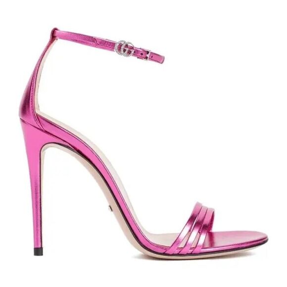 GUCCI  Ilse Metallic Leather Sandals - Fuxia 38.5 - Picture 1 of 12